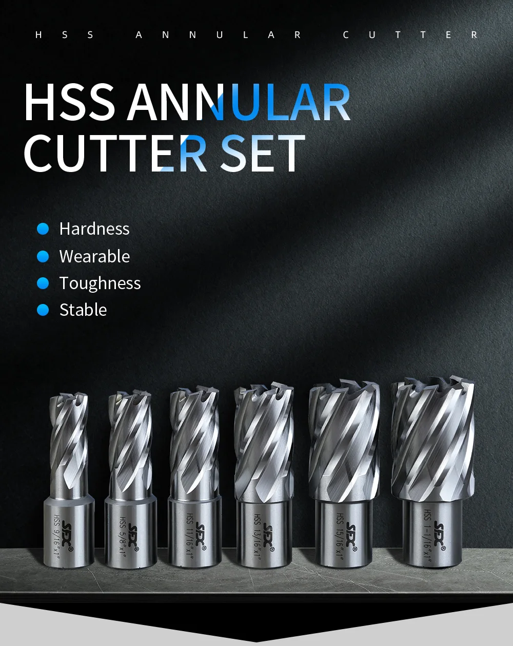 

HSS Annular Cutter Set 9/16~1-1/16"Magnetic Drill Bit 2" Depth with 2 Pilot Pins