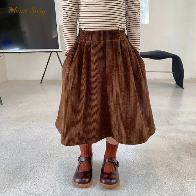Fashion New Girl Corduroy Skirt A-Line Long Infant Toddler Girl Spring Autumn High Waist Skirt Baby Clothes 1-10Y