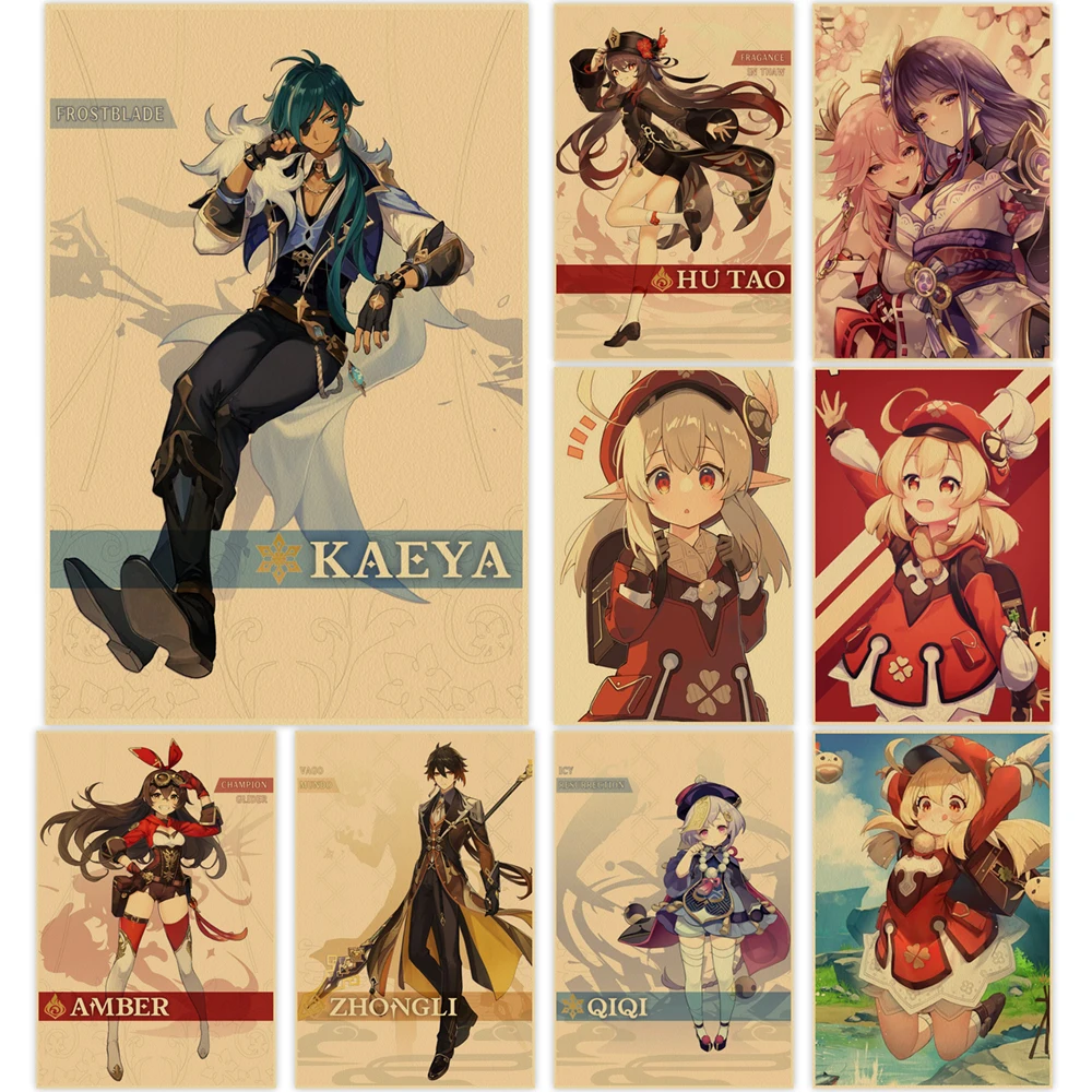 

Painting Genshin Impact Posters and Prints Japanese Anime Wall Art Pictures Cuadros for Living Room Kraft Paper Home Decoration