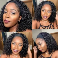 Bandeau cheveux humains Bob Afro crépus bouclés 250 densité brésilien Remy cheveux Afro profond bouclés sans colle écharpe perruques pour les femmes noires 4