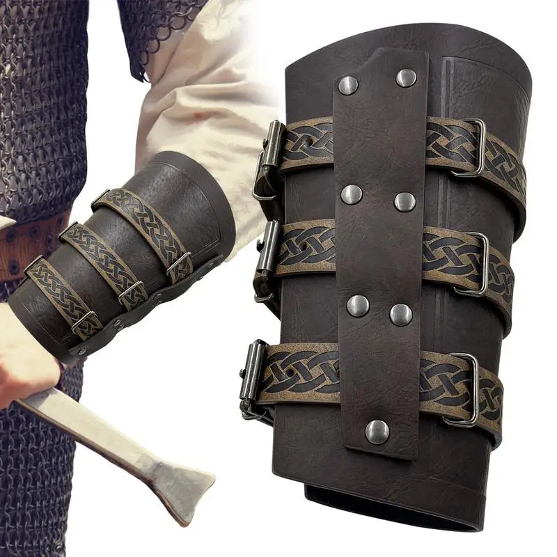 

Mercenary Faux Leather Gauntlet Faux Leather Knight Guards Soft Medieval PU Leather Buckle Arm Bracers For Fantasy Events