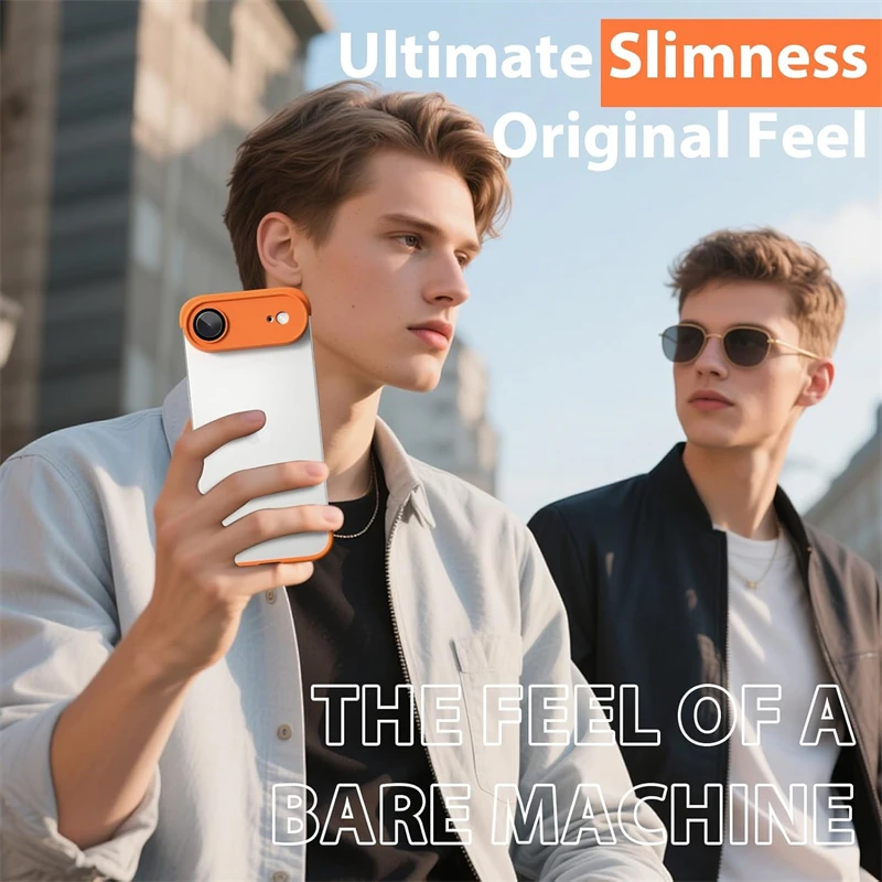 Sleek Orange Frameless Corner Case with Camera Lens Protector