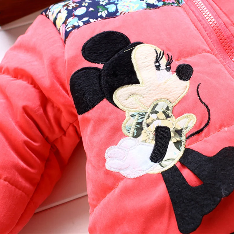 Kids Jackets Winter Coat Girls' Cotton Jacket Winter Children's Clothing Sweet Mouse Head Print Thick Baby Coat Cartoon Hooded Cotton Jacket