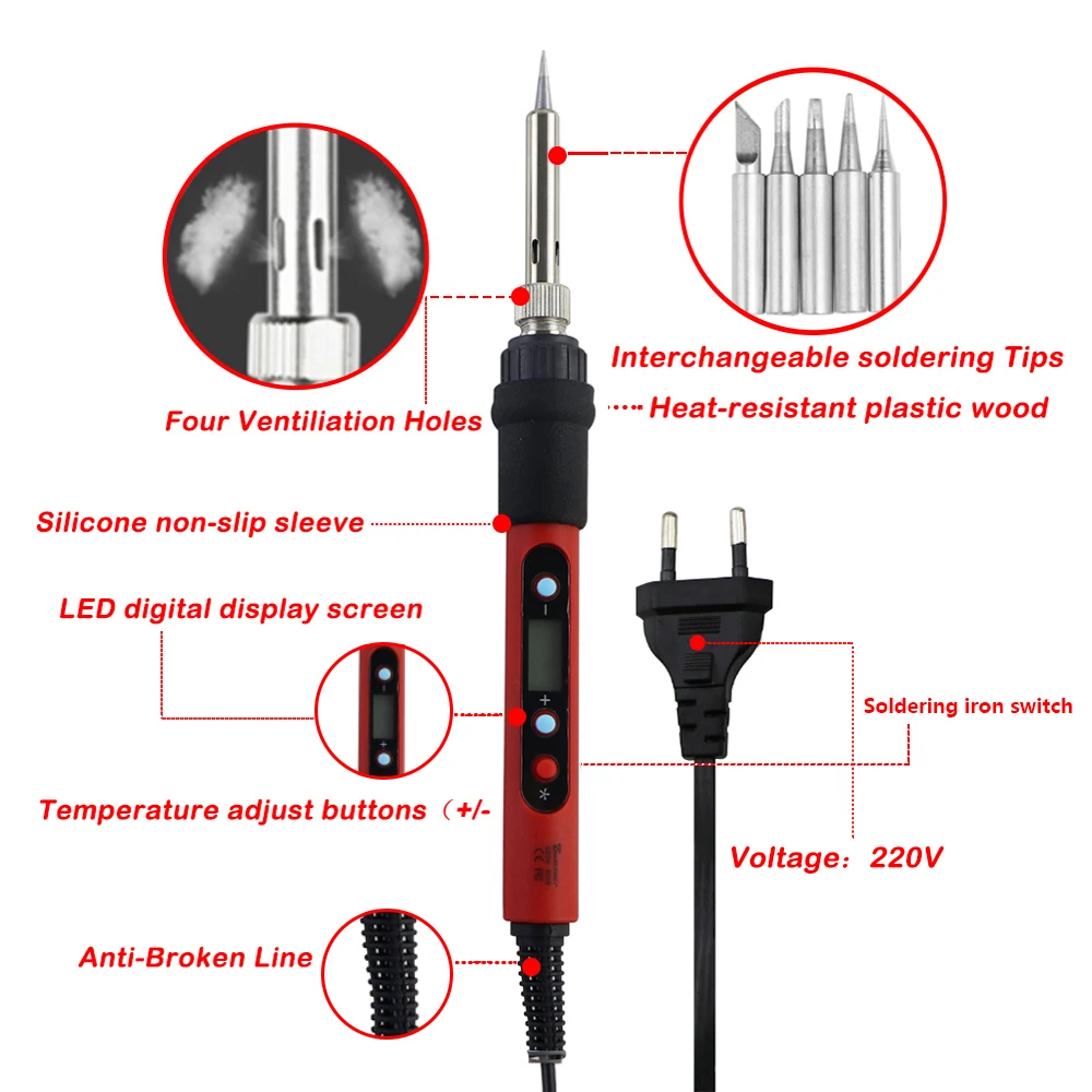Electric Soldering Iron 80W Adjustable Temperature EU 220V / US 110V Welding Rework Station Heat Pen Tips DIY Repairing