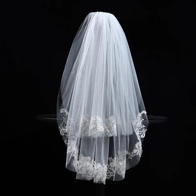 

White Decal Bridal Veil, Two Layer Lace Finger Long Veil Suitable for Women's Wedding Ball Accessories