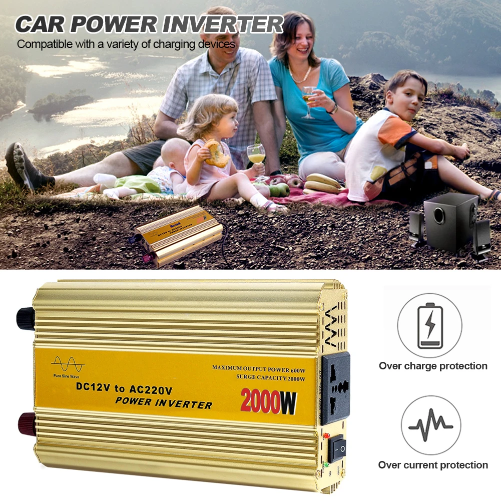 2000W Auto Inverter A Onda Sinusoidale Pura Inverter Di Potenza Dc 12V A Ac 220V Convertitore Di Tensione Trasformatore Micro Convertitore Per Auto