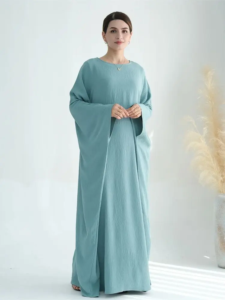 Ramadan Eid Crepe Batwing Butterfly Modest Abaya Dubai Luxury 2024 Muslim Jersey Hijabs Kaftan Dress For Women Kebaya Vestidos - Image 6