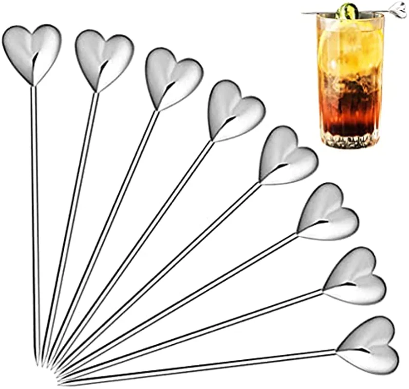 

Stainless Steel Cocktail Martini Picks, Reusable Toothpicks, Fruit Toothpicks for Sandwich, Cherry, 4.3 "(Heart), 10 Pcs