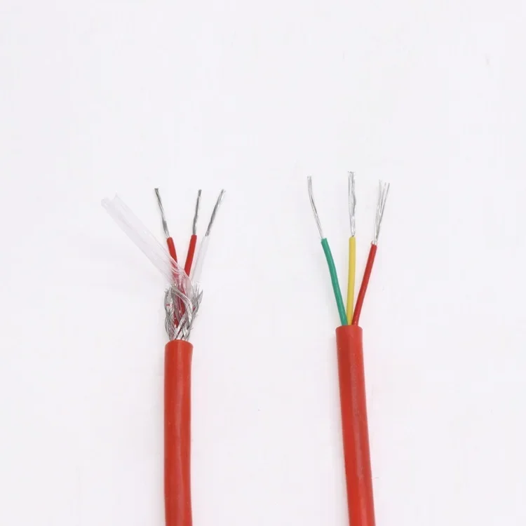 1/5/10m PT100 열전대 와이어 3 코어 실리콘 PTFE 절연 주석 도금 구리 스테인레스 스틸 차폐 보상 케이블