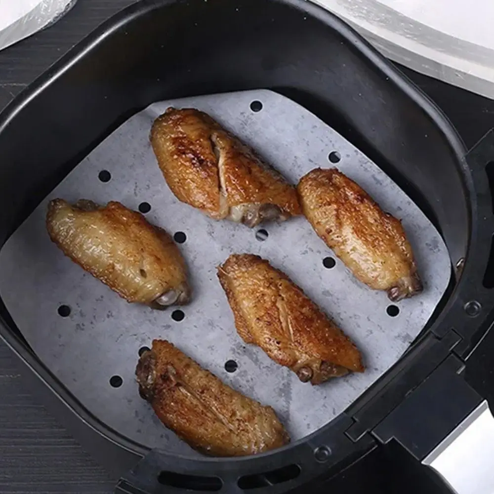 100Pcs Wood Pulp Papers Air Fryer Paper Disposable Square Round Steamer Liners Non-Stick Oil-absorbing Kitchen Bakeware