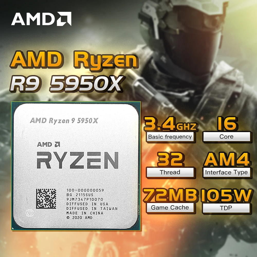 Amd New R9 5950x Cpu 3.4 Ghz 16 Cores 32 Threads Office Gaming ...