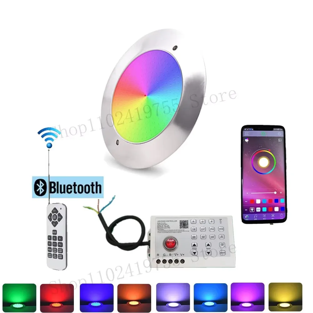 18W RGB LED 풀 라이트 블루투스 앱 제어 IP68 방수 DC12V 수중 분수 조경 조명 수영장 조명 스포트라이트