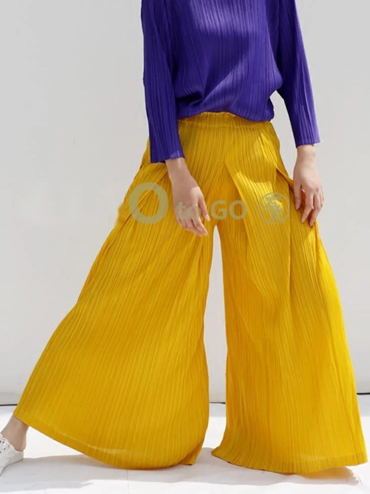 

TVVOVVIN Leg Wide Elegant Pleated Pants For Women Solid Color Loose 2023 Spring New Elastic Waist Female Straight Trousers 78PB