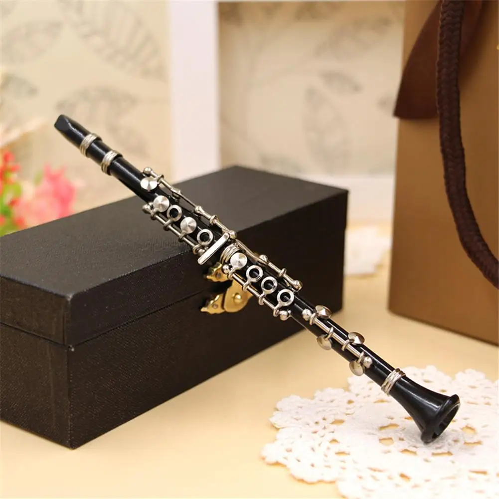 Mini Clarinet Model Musical Instrument Miniature Desk Decor Display with black leather box + bracket