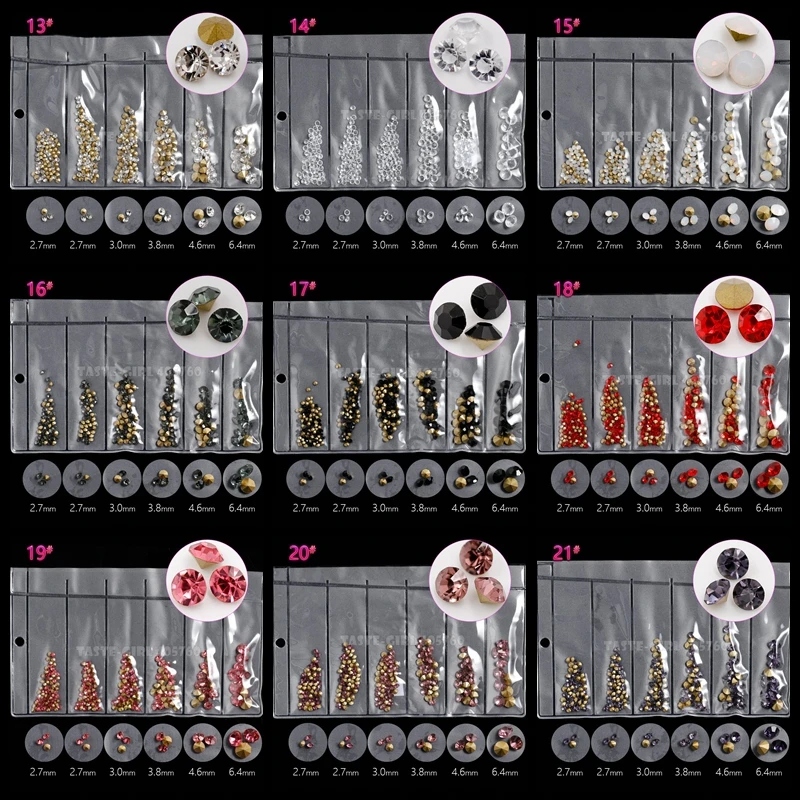 6 Grids/Pack Mix 5 Sizes Nail Glitter V-Bottom Sharp Diamond Gems Arylic Nail Art Rhinestone Jewel Decorations Manicure DIY GZ 5