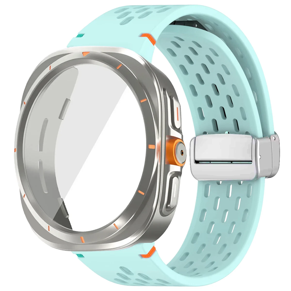 Silicone Magnetic Buckle Band with Tempered Glass Screen Protector and Case Strap