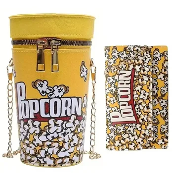 2025 PU Popcorn Design Bucket Bag Creative Chain Crossbody Bag Fashion Trendy Cylinder Purse 1