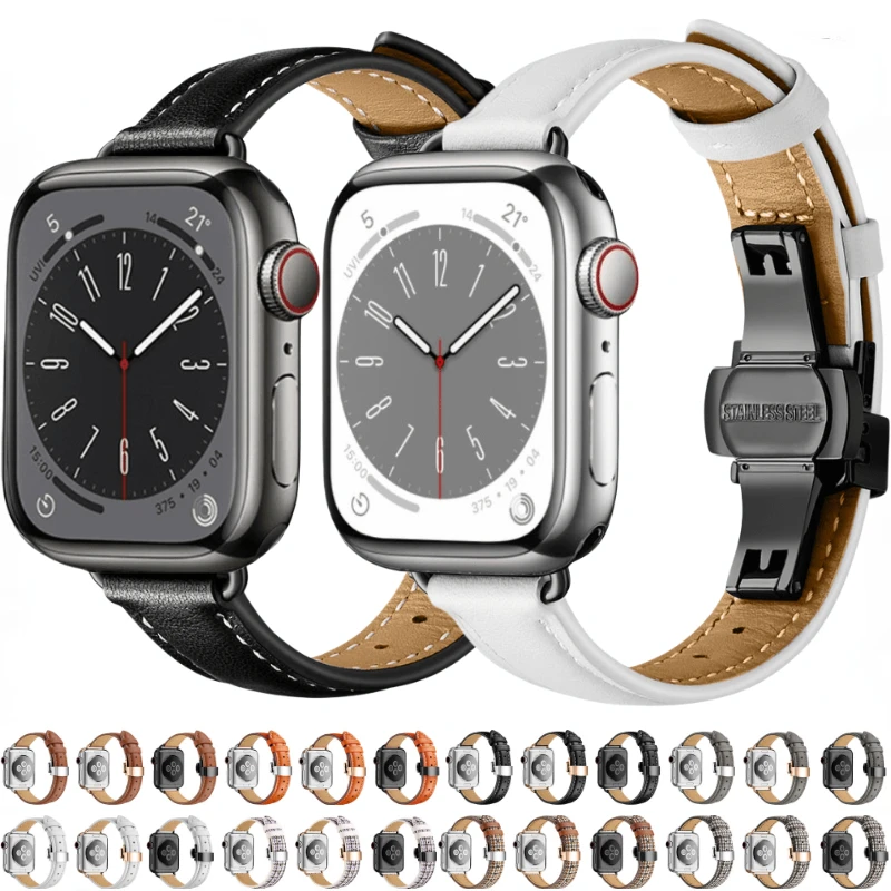 

Leather strap For Apple watch Ultra 49mm 8 7 45mm 41mm Women's Slim Fit Wristband For iWatch Series 6 5 4 3 2 SE 44mm 40mm 42mm