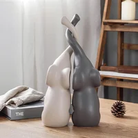 2 Sets of Lovely Ceramic Decorations Animal Decorations European Abstract Double Elephant Shape Shelf Display Couple Ornaments