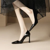RAINBOW 33-40 Handmade Genuine Leather Shoes Trend Luxury Women Pumps Pointed square Toe High Heels Party Elegant Ladies Office 1