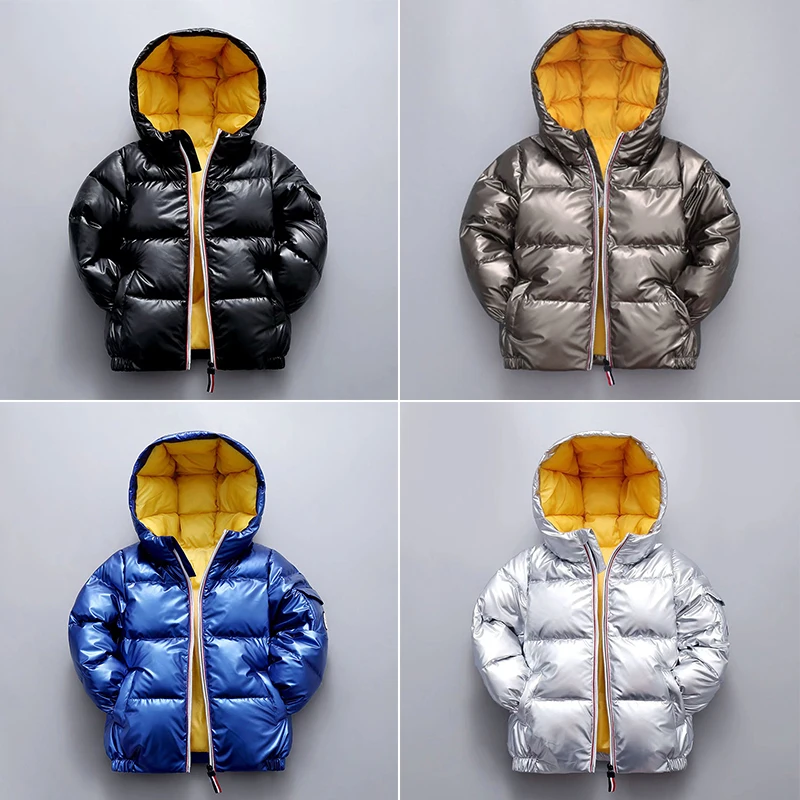 

2-10 Years Winter Boys Down Jacket Glossy Fashion Keep Warm Princess Baby Coat Hooded Zipper Waterproof Outerwear Kids Clothes