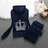 Elegant Women's Set 2025 Spring Fall Women's Zipper Jacket Crystal Crown and Trousers Set 5