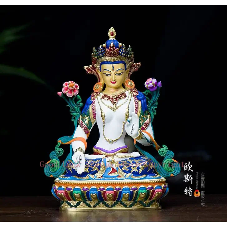 

TOP grade GOOD Buddha -bless family HOME Safety Health luck efficacious Talisman Tibet White Tara Painted Buddha statue