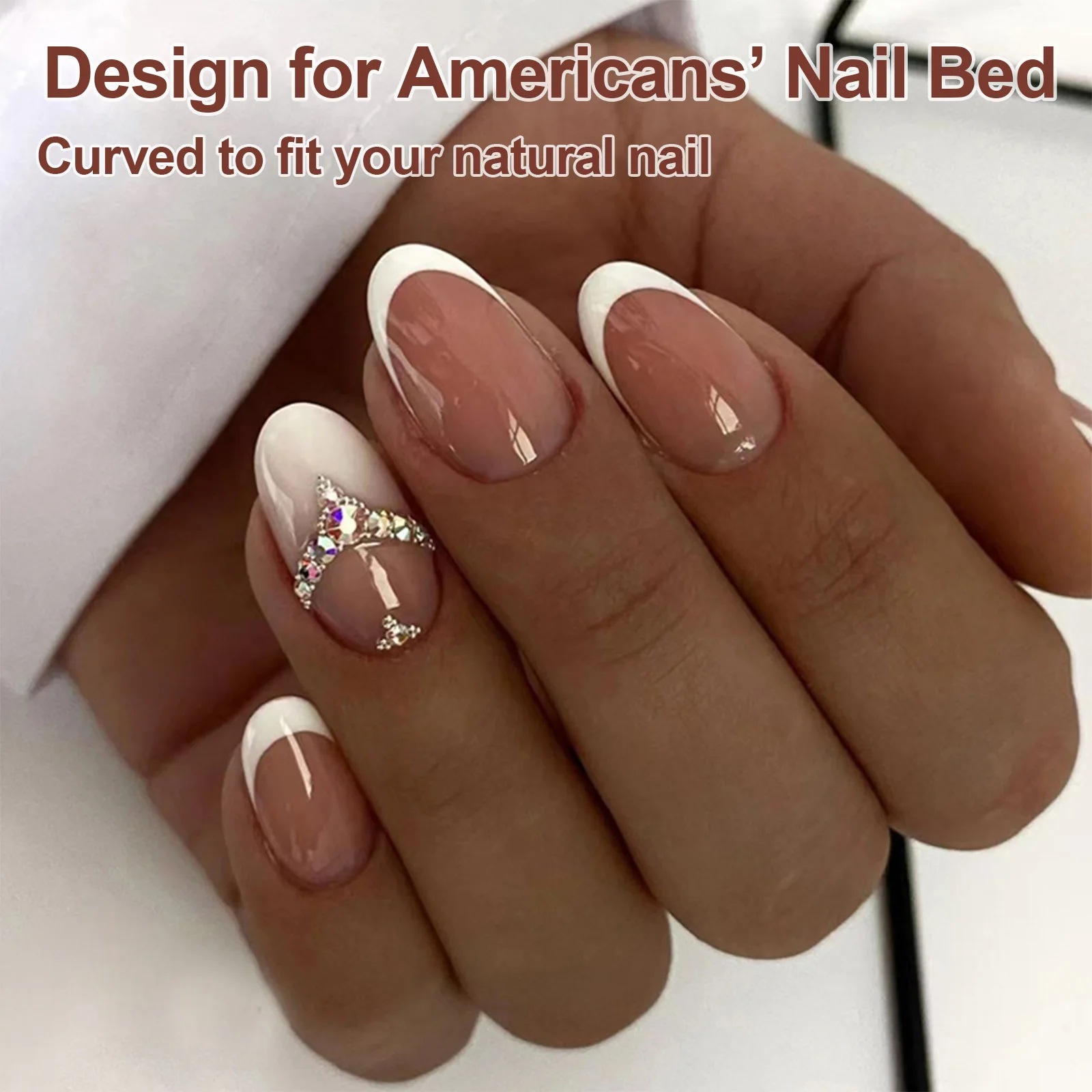 

European And American Wear Nail Tablets French Gradient Milky White Vignette Hand-Worn Diamond Armor Wearable Nail Patch