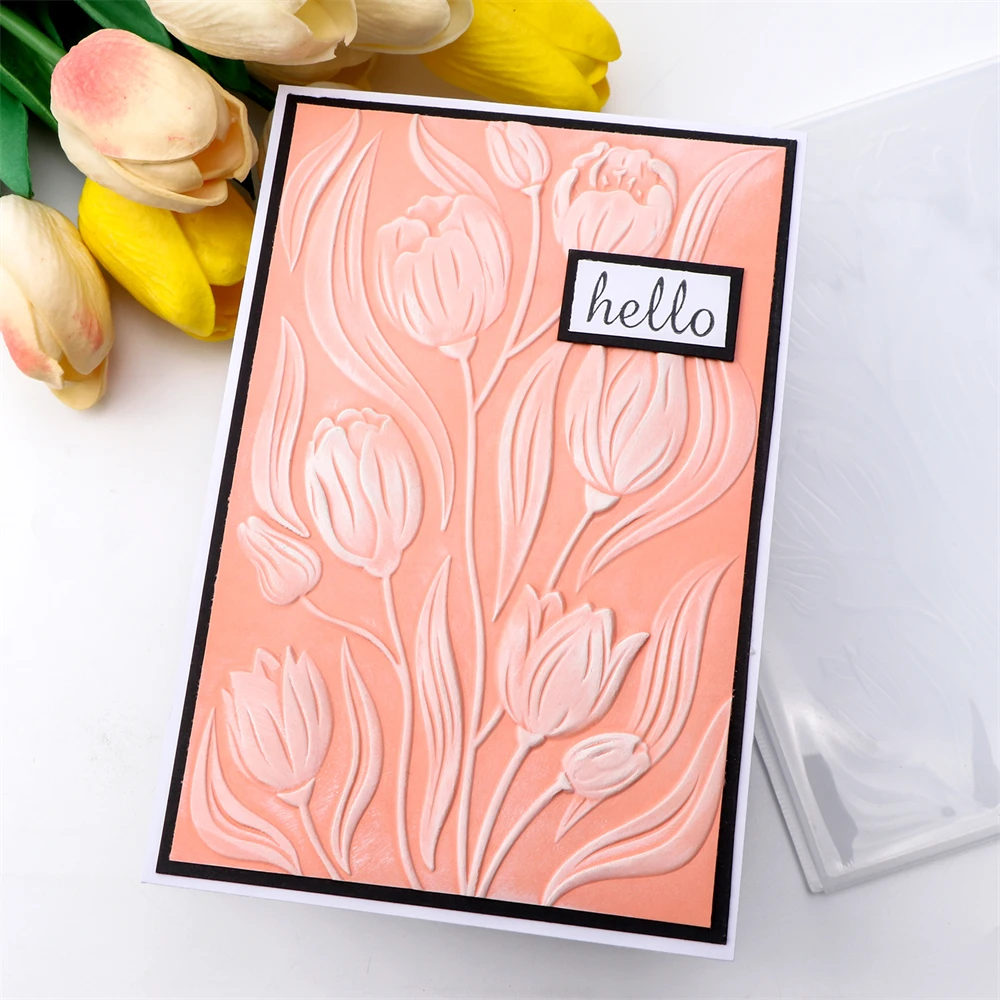 Plastic Embossing Folder Embossing Folder Twirling Tulips Background 3D Embossing Folder for DIY Scrapbooking Adding Texture Paper Craft Making Stencil SP02