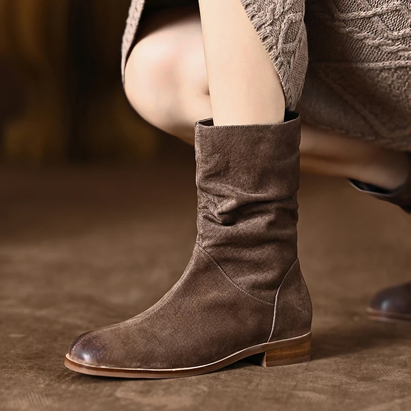 

2022 Winter Women's Boots Vintage Chelsea Boots Women's Shoes Women's Ankle Boots Genuine Leather Western Boots Retro