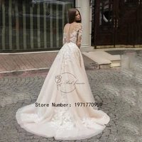Customized Luxury Long Sleeve Wedding Gowns For Princess Scoop Neck A-Line Applique Elegant Applique Bridal Dress Robe De Marié 2