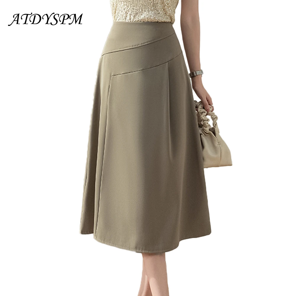 

Women's High Waist A-Line Skirts All-Match Fashion Casual Loose Midi Skirt Lady Summer Beach Style Pleated Skirts Faldas Mujer