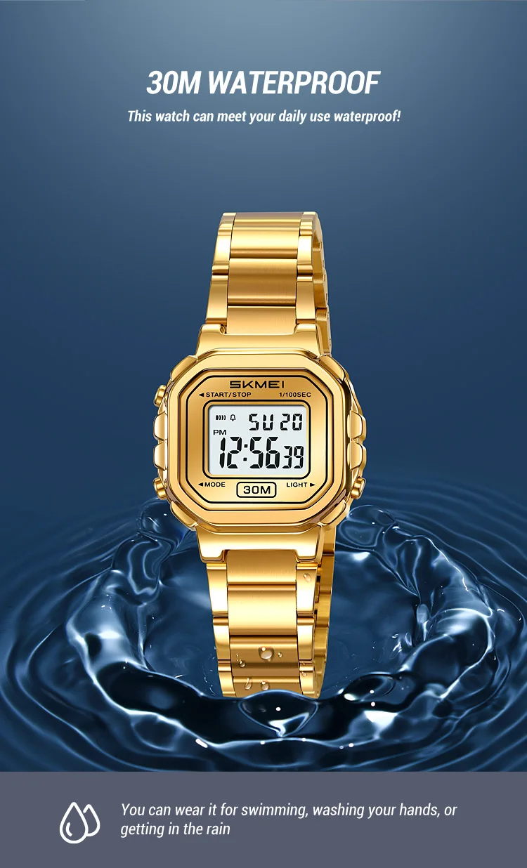 Reloj digital mujer de lujo impermeable de acero inoxidable_voghion.com