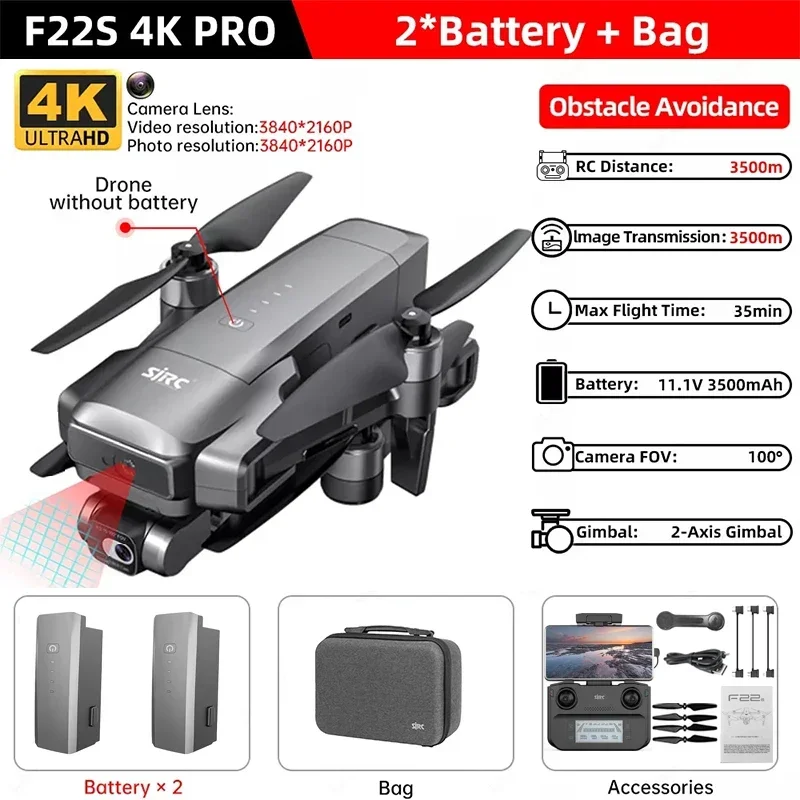 ตัวเลือกสินค้า โดรนถ่ายภาพ 4K พร้อม Gimbal ป้องกันสั่น บินไกล 3.5 กม.