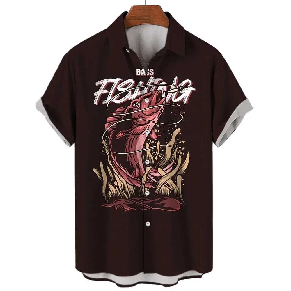 2024 New Men's Shirts Hawaiian Casual Men's Tops Wild Fishing Print Handsome Large Size Men's Short Sleeve Shirts Loose