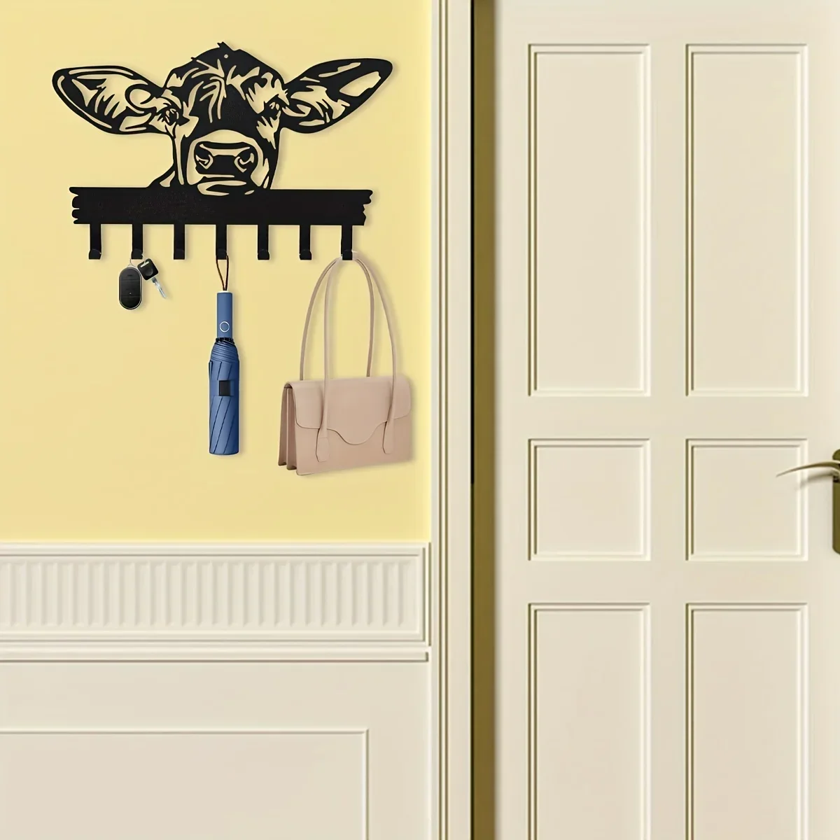 

HELLOYOUNG CIFBUY Cow Shaped Door Hook Hanger Hooks Decorative, 7 Hooks Coat Rack for Hanging Clothes Hat Towel Keys, Home Decor