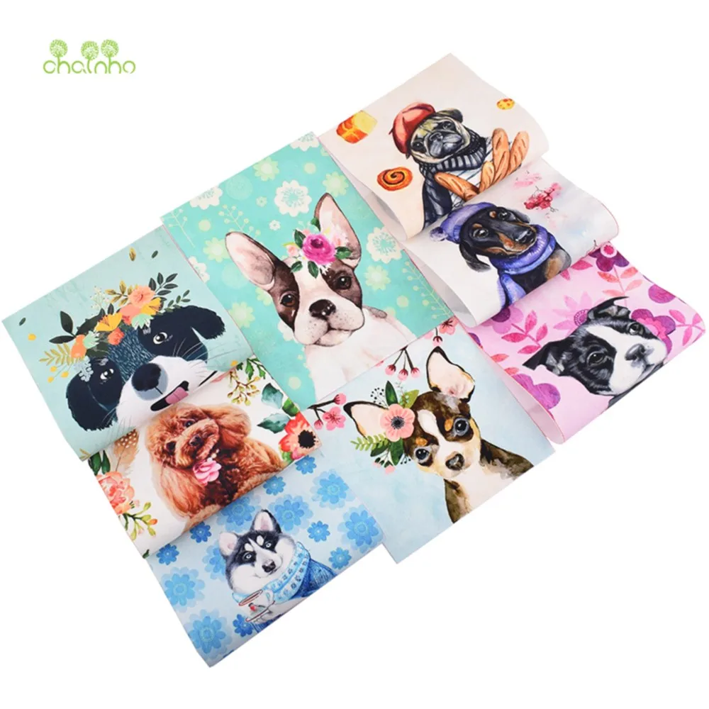 Chainho,Hand Dyed Cotton Fabric,Cat & Dog Serie,DIY Sewing & Quilting Material,Purse,Bag,Book decoration accessory,15x20cm,CHD07