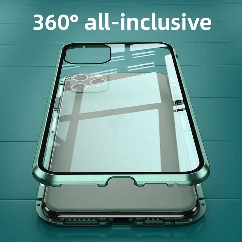 360° Full Protection Magnetic Phone Case with Double-Sided HD Clear Glass Cover