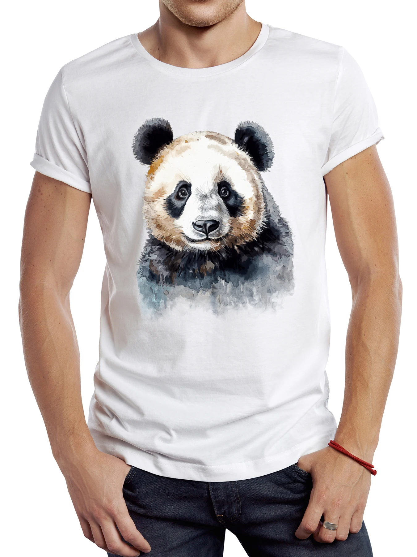 Teehub ästhetische Aquarell malerei Panda gedruckt Männer T-Shirt Kurzarm lässig T-Shirt Sport Tops Grafik Streetwear