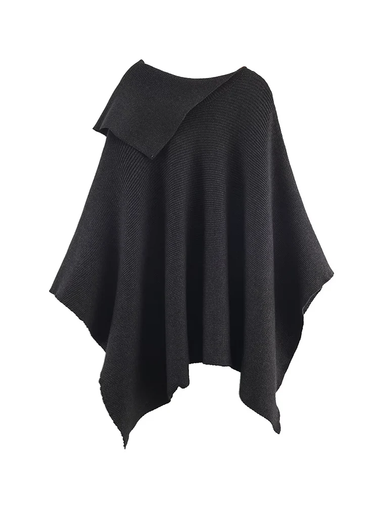 Women's Knitted Asymmetrical Cloak Coat Solid Oversize Fashion Pullover Knitwear Women Irregular Collar Cloak Top Winter New