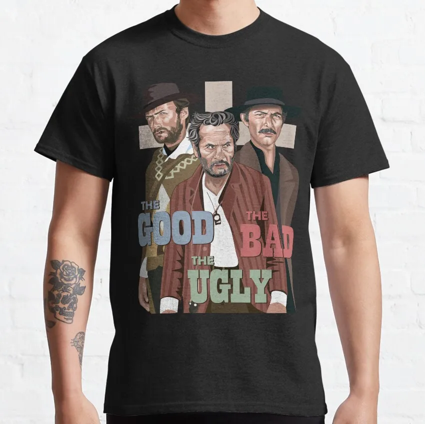 Gut schlecht hässlich das Gute das Schlechte und der hässliche Eastwood Film Vintage Cowboy Film Baumwolle bedrucktes T-Shirt plus Größe Kleidung