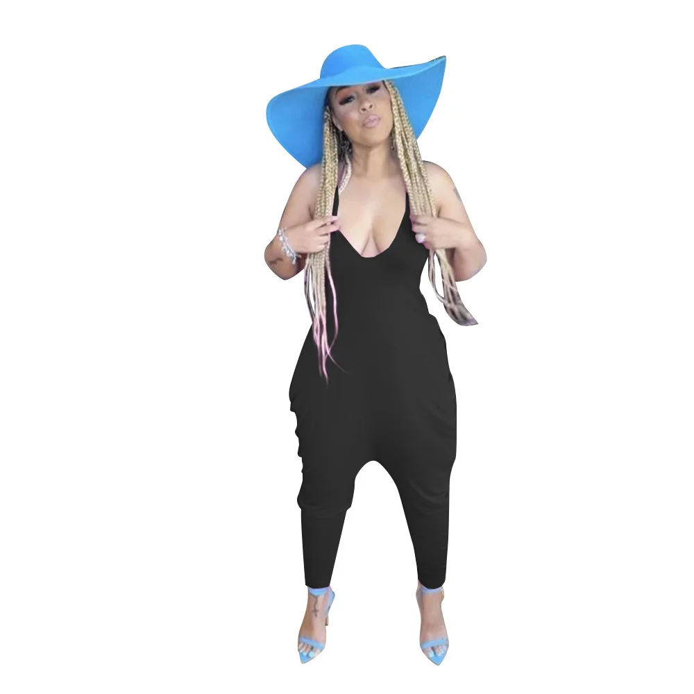 

Zoctuo Casual Pants Jumpsuits Women's Overall Fashion Summer Outfit V Neck Sleeveless New Solid Loose Straps Rompers Playsuits
