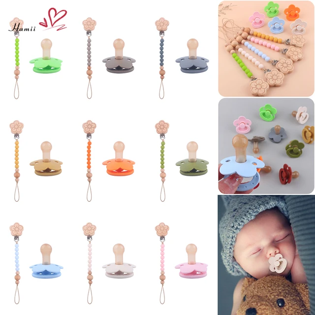 Chupete de silicona para bebé, cadena con Clip, pezón en forma de flor,  chupete de 0-3 años - AliExpress