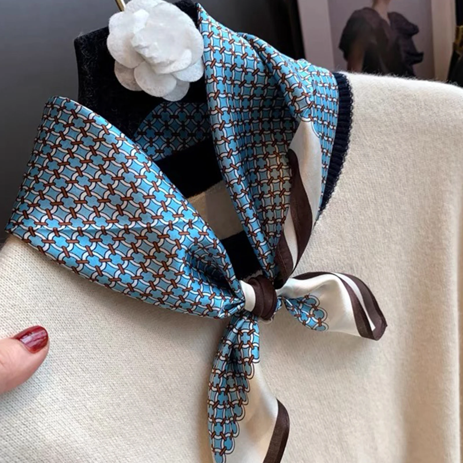 70X70CM Kerchief Luxury Sailboat Print Shawls Four Seasons Square Headcloth Fashion Silk Scarves Popular Sunscreen Small Scarf 6