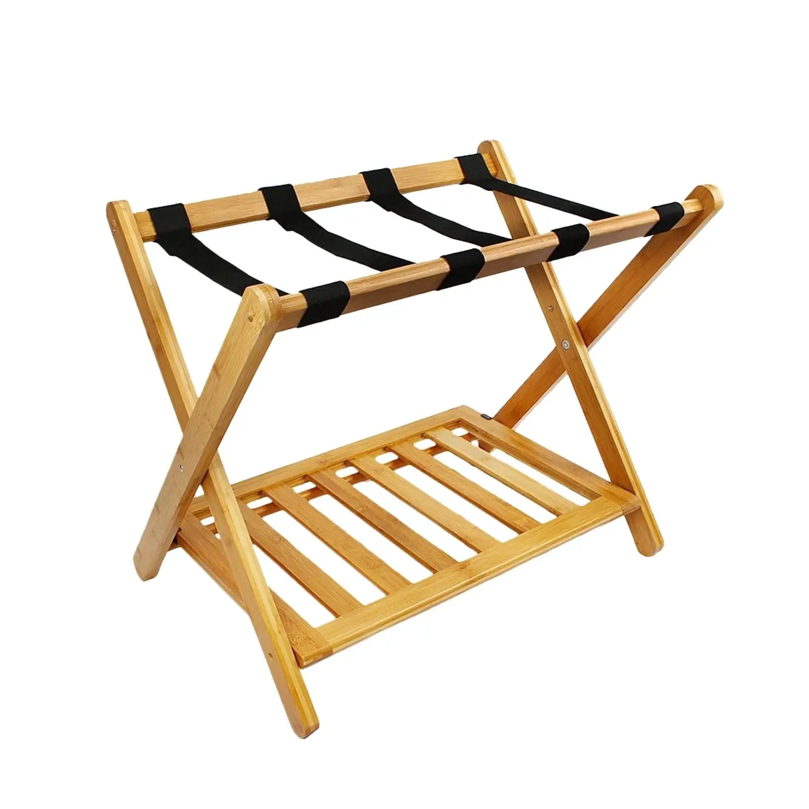 Suitcase Stand Organizer Folding Heavy Duty Wood Thickened Two Tier Shelf Durable Portable Luggage Rack Luggage Holder for Hotel luggage rack