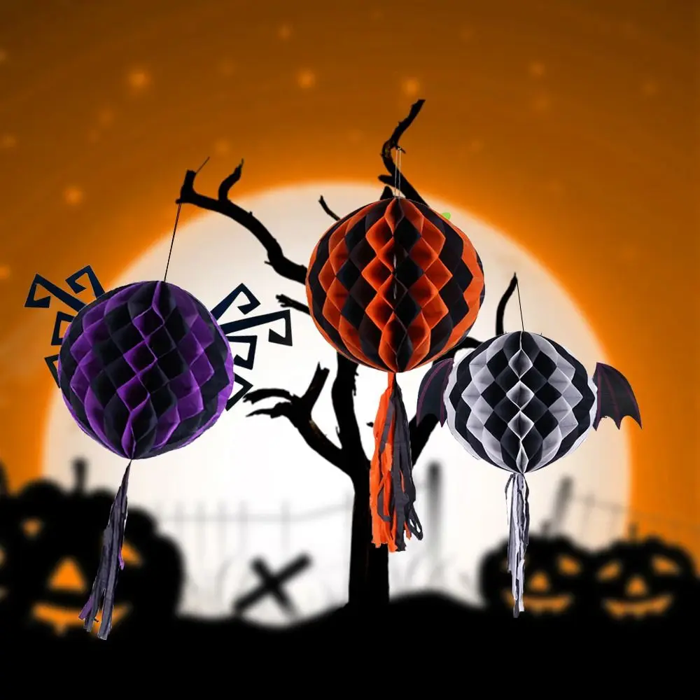 

Paper Halloween Honeycomb Ball Pendant Decoration Ball with Tassels 3D with Rope Halloween Ghost Festival