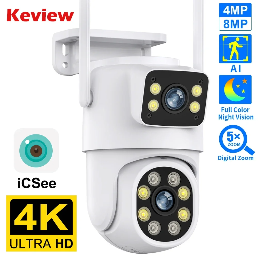 

4K 8MP Wifi Surveillance Camera Dual Lens 4X Digital Zoom AI Human Detect ONVIF Wireless Outdoor Security PTZ IP Cameras iCsee