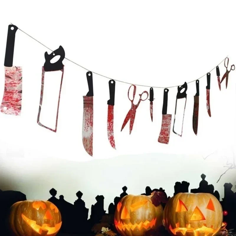 Halloween Decoration Horror House Bloody Weapons Garland Banner Halloween Bar Club Vampire Party Home Decorations Supplies