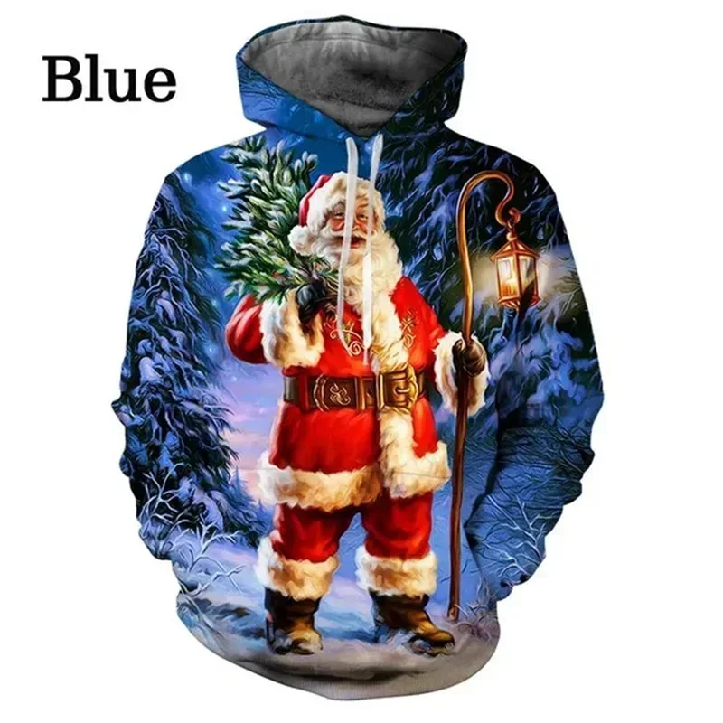 

2023 Christmas Tree Men And Women Couple Santa Claus Elk Hooded Mens 3D Printing Ice Series Pullover Long Sleeve Streetwear