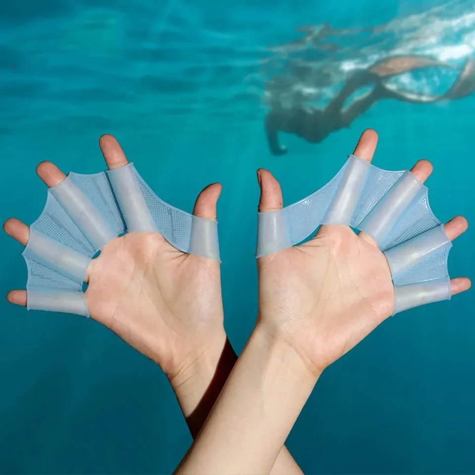 2 Paia Guanti Palmati Per Nuoto In Silicone - Per Allenamento E Snorkeling - Foto 2